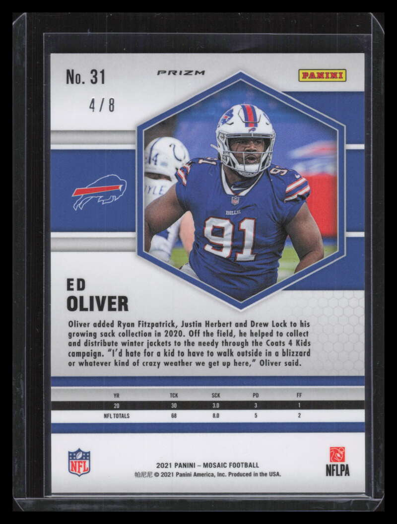 2021 Panini Mosaic Mosaic Choice Black Gold Refractor 31 Ed Oliver 4/8