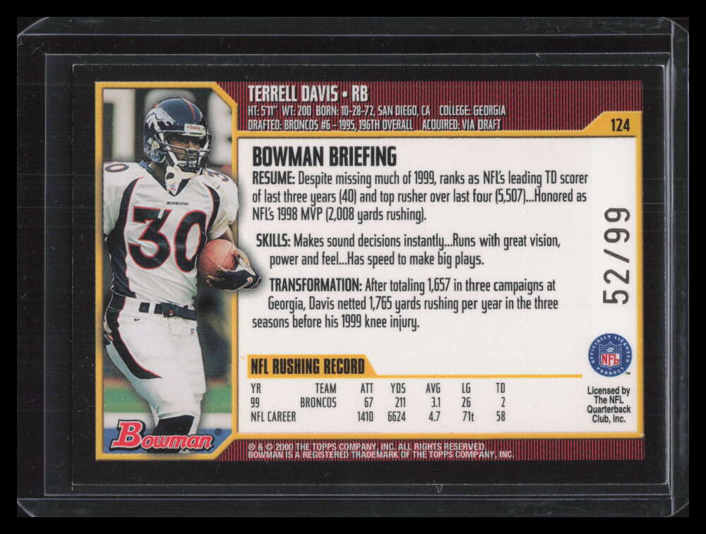 2000 Bowman Gold 124 Terrell Davis 52/99