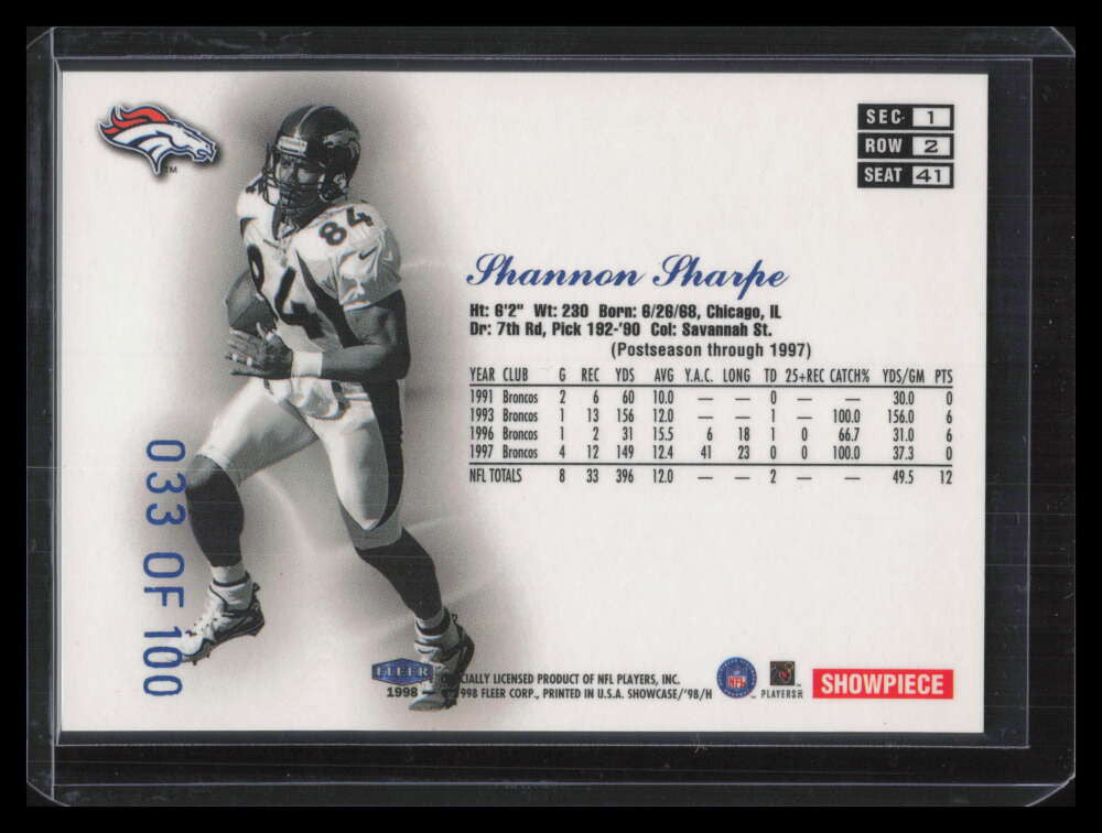 1998 Flair Showcase Legacy Collection Row 2 41 Shannon Sharpe 33/100