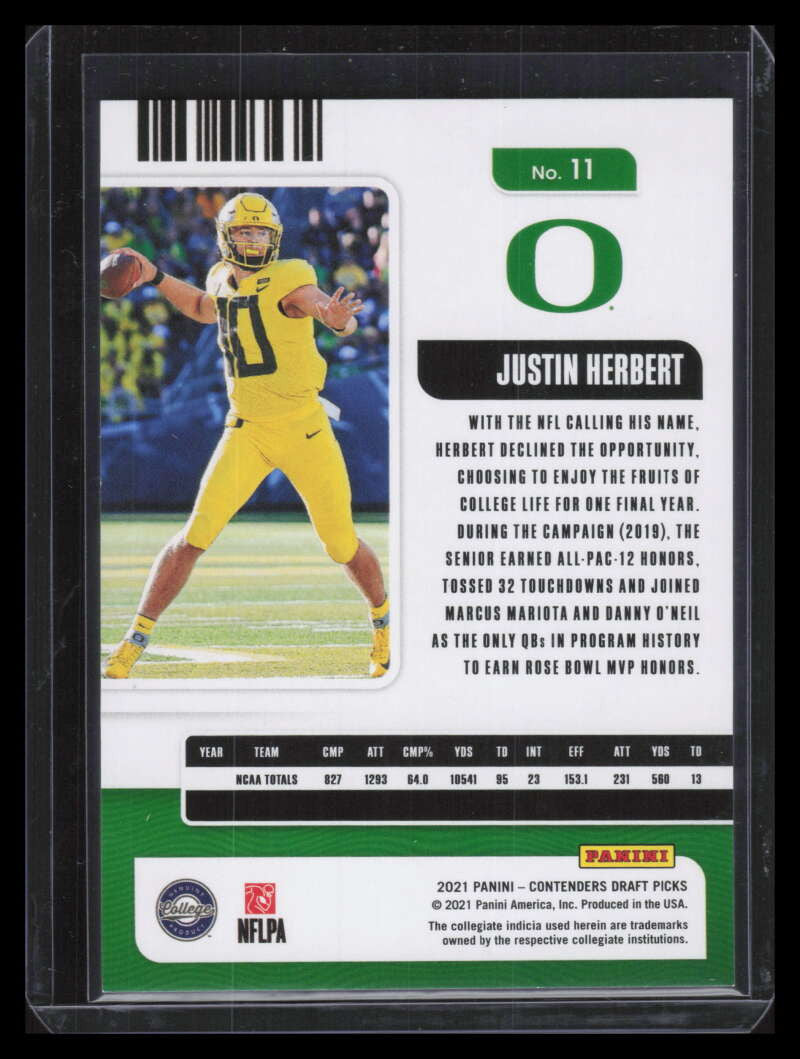 2021 Panini Contenders Draft Ticket Gold Cracked Ice 11 Justin Herbert 18/23