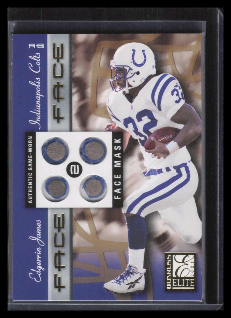 2001 Donruss Elite Face To Face ff6 Edgerrin James Face Mask 85/100