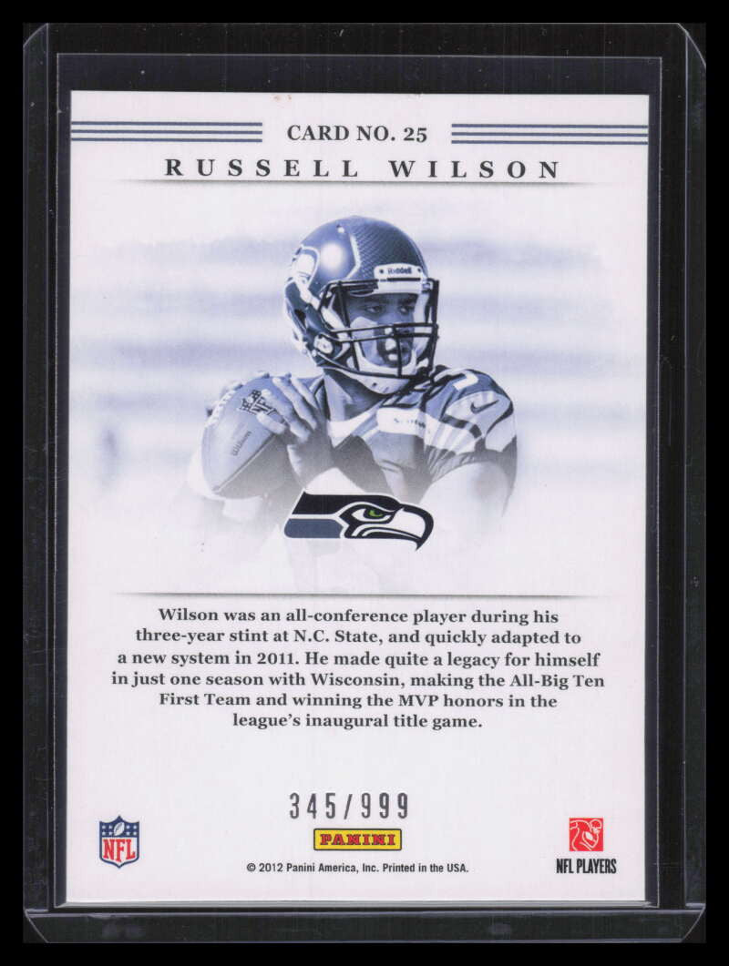 2012 Elite Series Rookies 25 Russell Wilson Rookie 345/999