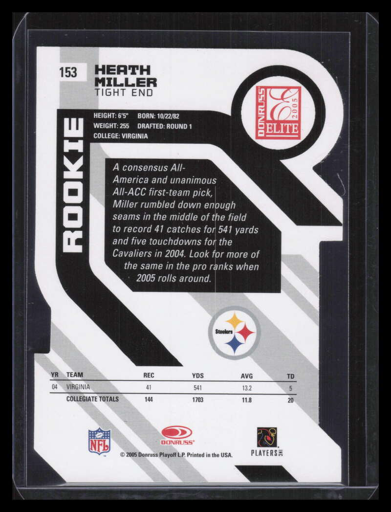 2005 Donruss Elite Status 153 Heath Miller Rookie 82/89