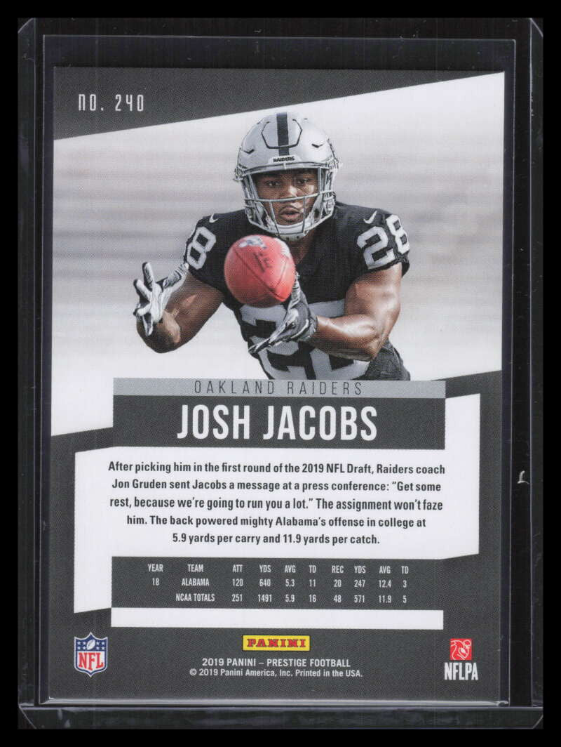 2019 Prestige Xtra Points Signatures Bronze 240 Josh Jacobs Rookie 7/25