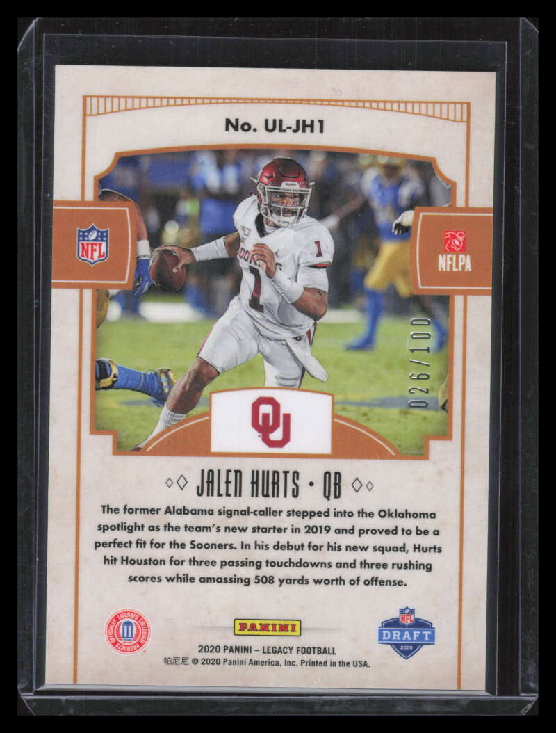2020 Panini Legacy Under the Lights Bronze 2 Jalen Hurts Rookie 26/100
