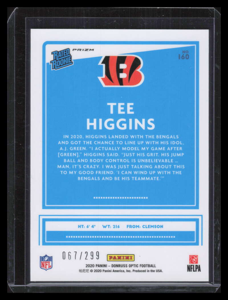 2020 Donruss Optic Aqua Refractor 160 Tee Higgins RR Rated Rookie 67/299