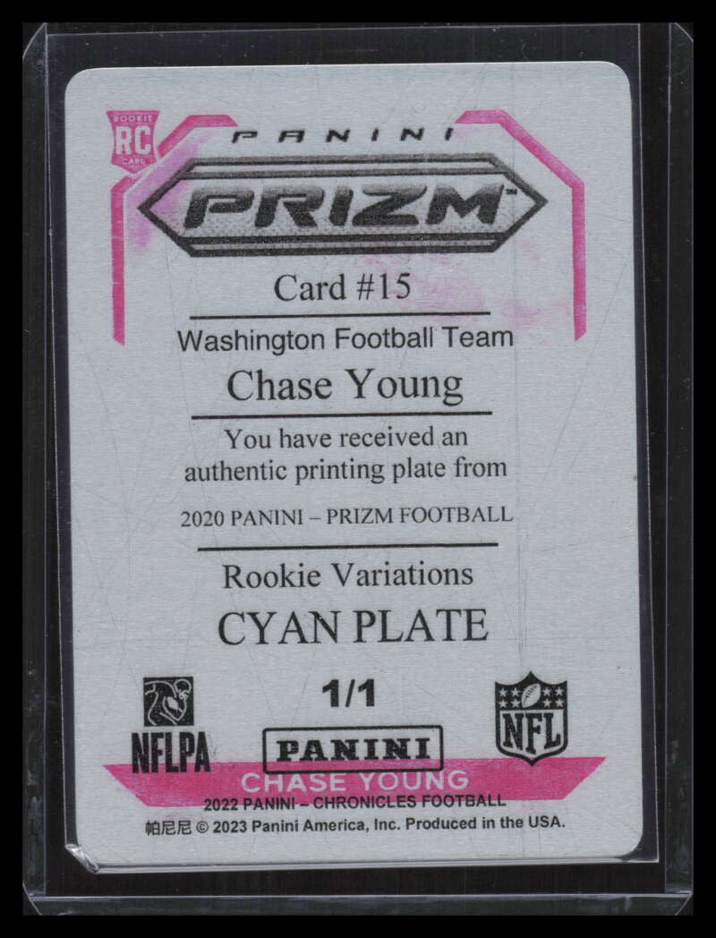 2020 Panini Prizm Variations No Huddle Printing Plate Chase Young Rookie 1/1