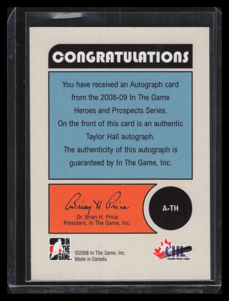 2008-09 ITG Heroes and Prospects Autographs ATH Taylor Hall Rookie Auto