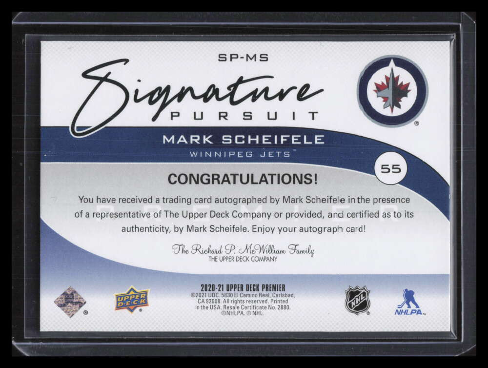 2020-21 UD Premier Signature Pursuit Autographs SPMS Mark Scheifele Auto 12/35