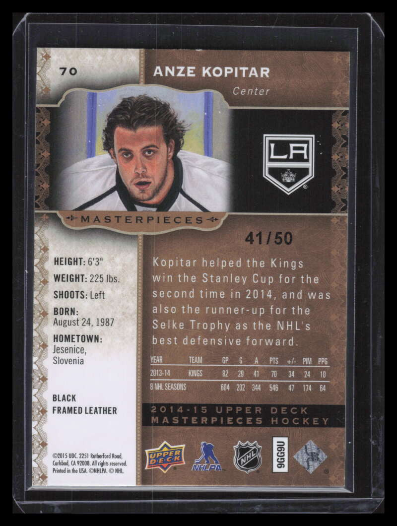 2014-15 UD Masterpieces Framed Black Leather 70 Anze Kopitar 41/50