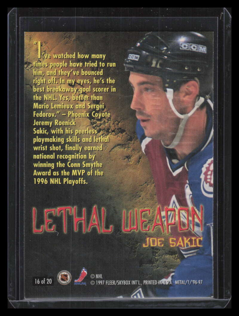 1996-97 Metal Universe Lethal Weapons Super Power 16 Joe Sakic