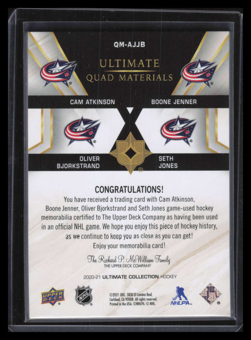 2020-21 Ultimate Jenner Seth Jones Cam Atkinson Bjorkstrand Quad Jersey 62/99