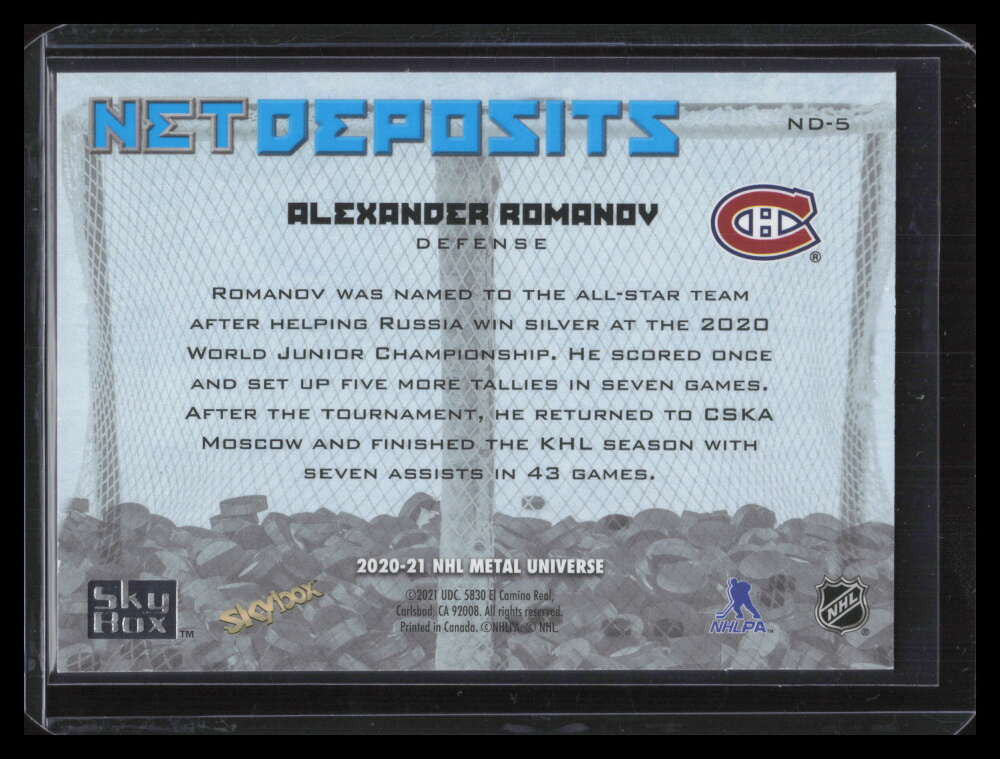 2020-21 Metal Universe Net Deposits Gold nd5 Alexander Romanov Rookie 3/25