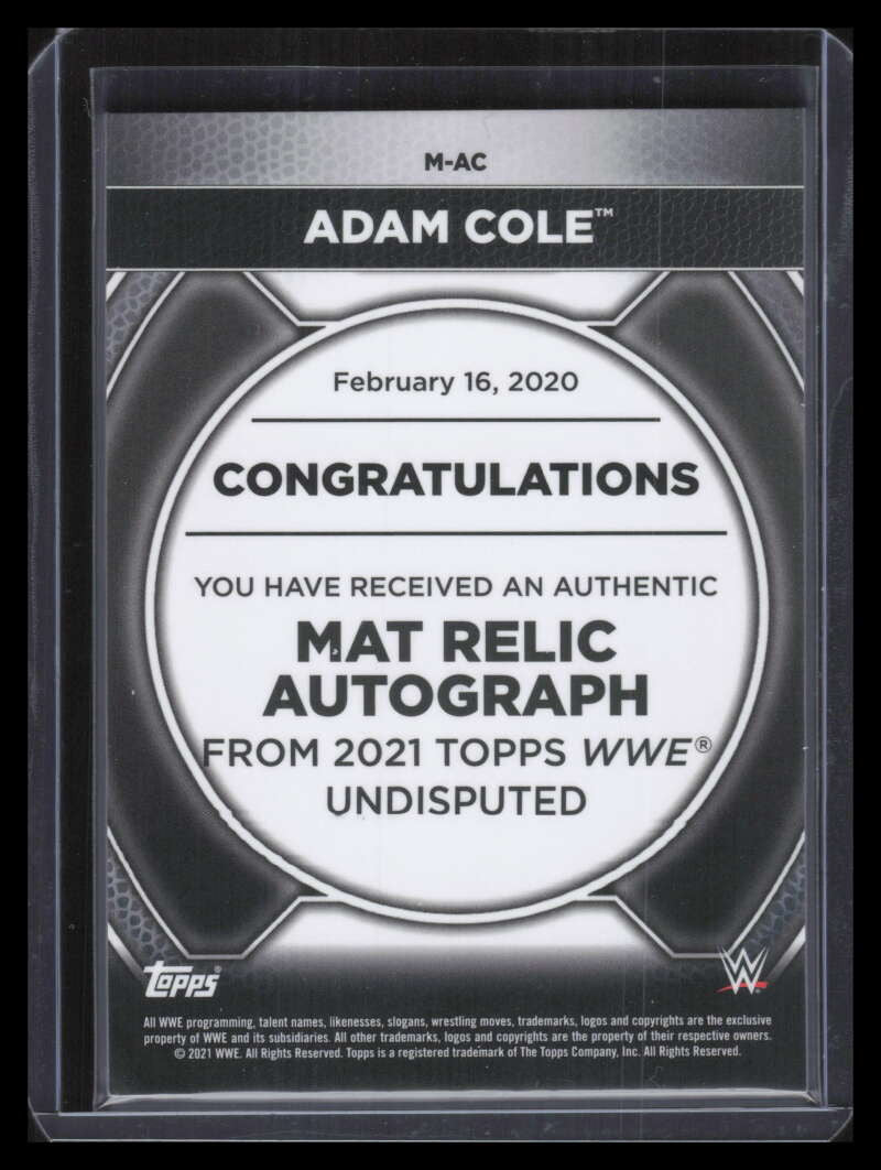 2021 Topps WWE Undisputed Autographed Mat Relics MAC Adam Cole Mat Auto 69/99