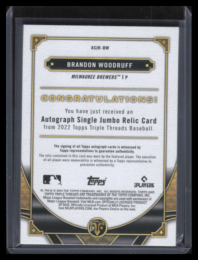 2022 Topps Triple Threads Jumbo Autographs Brandon Woodruff Jersey Auto 19/50