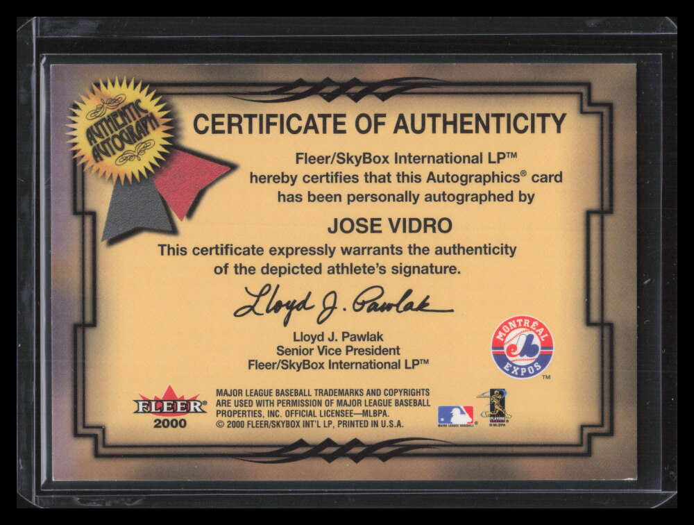 2001 Fleer Autographics Gold 102 Jose Vidro Auto 43/50