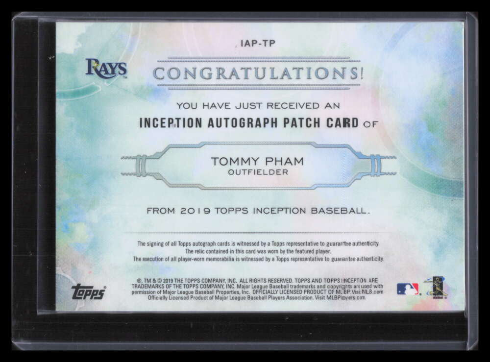 2019 Topps Inception Patch Autographs Orange IAPTP Tommy Pham Patch Auto 10/10