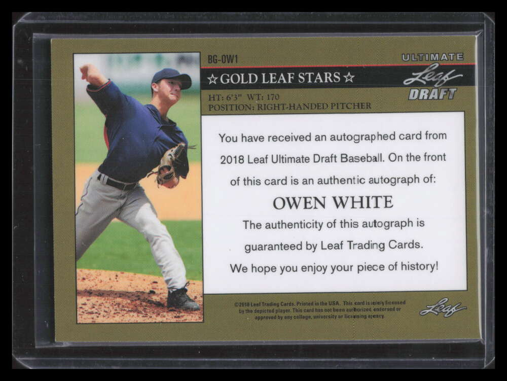 DELETE 135637 2018 Leaf Ultimate Draft '92 Gold Prismatic bgow1 Owen White Rookie Auto 4/10
