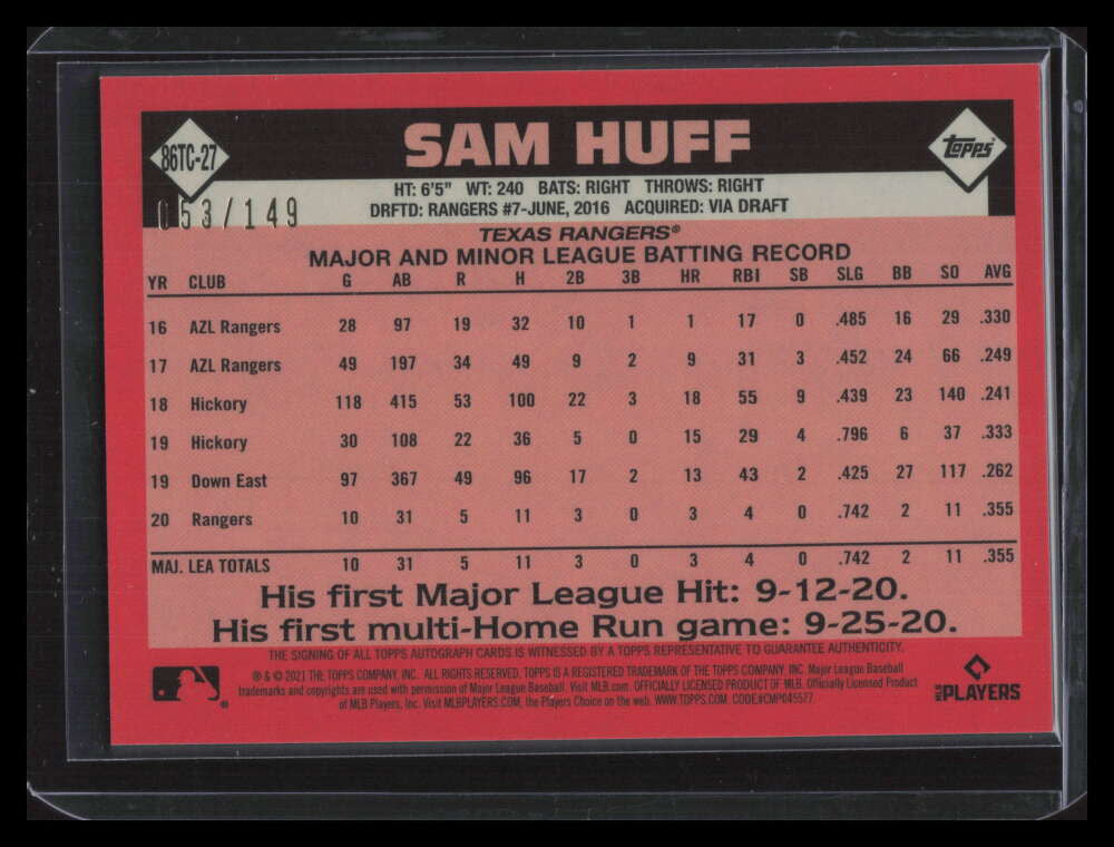 2021 Topps '86 Silver Pack Chrome Autographs Refractor Sam Huff Rookie Auto /149