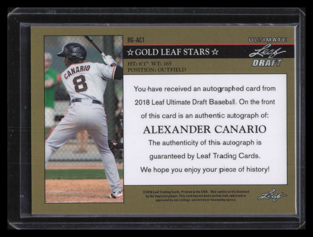 DELETE 135665 2018 Leaf Ultimate Draft 92 Silver Prismatic Alexander Canario Rookie Auto 10/15