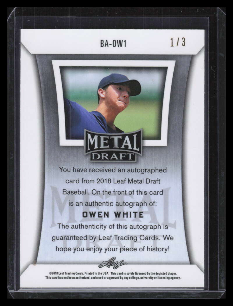 DELETE 135676 2018 Leaf Metal Draft Orange Wave baow1 Owen White Rookie Auto 1/3