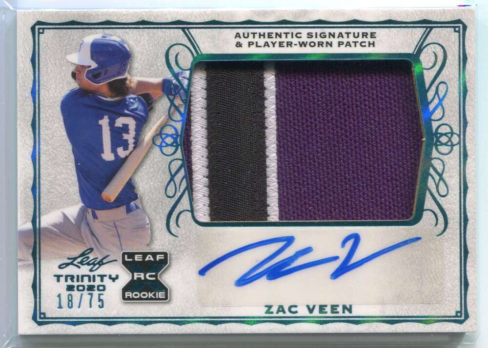 DELETE 135735 2020 Leaf Trinity Autographs Platinum pazv1 Zac Veen Rookie Patch Auto 18/75