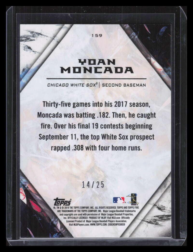 2018 Topps Fire Magenta 159 Yoan Moncada 14/25