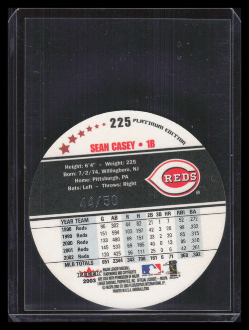 2003 Fleer Hardball Platinum 225 Sean Casey 44/50
