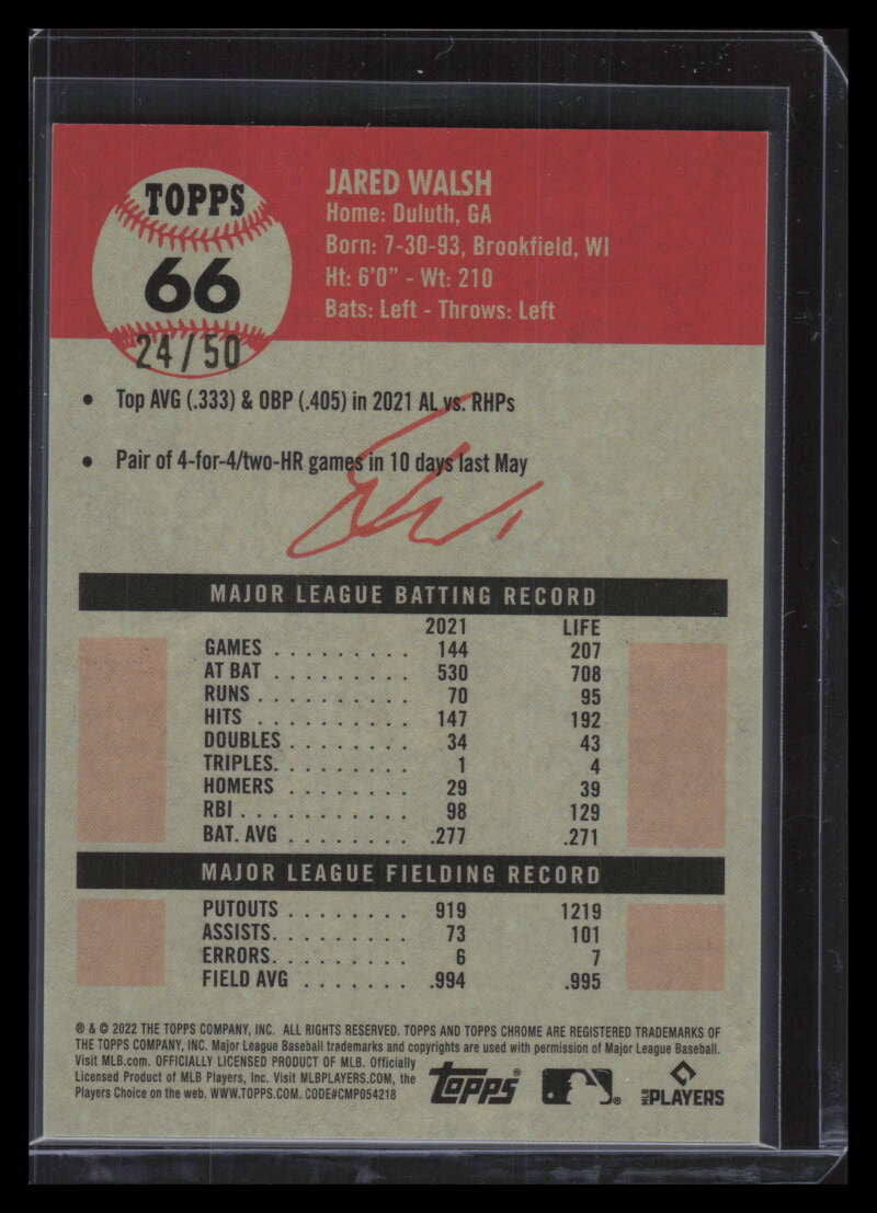 2022 Topps Chrome Platinum Anniversary Gold Wave Refractor 66 Jared Walsh 24/50