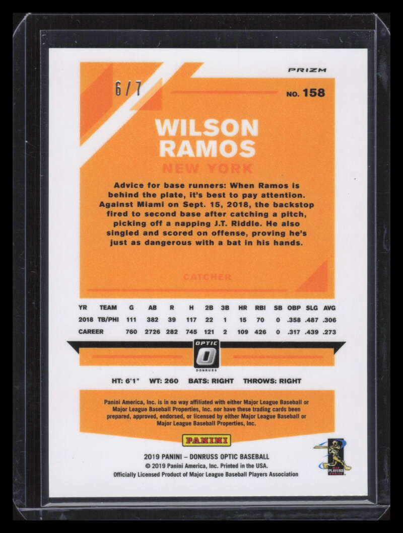 2019 Donruss Optic Blue Cracked Ice Refractor 158 Wilson Ramos 6/7