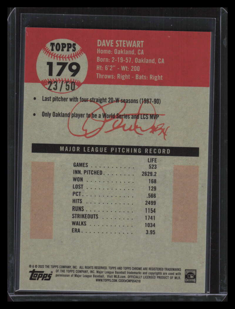 2022 Topps Chrome Platinum Toile Cream Gold Refractor 179 Dave Stewart 23/50