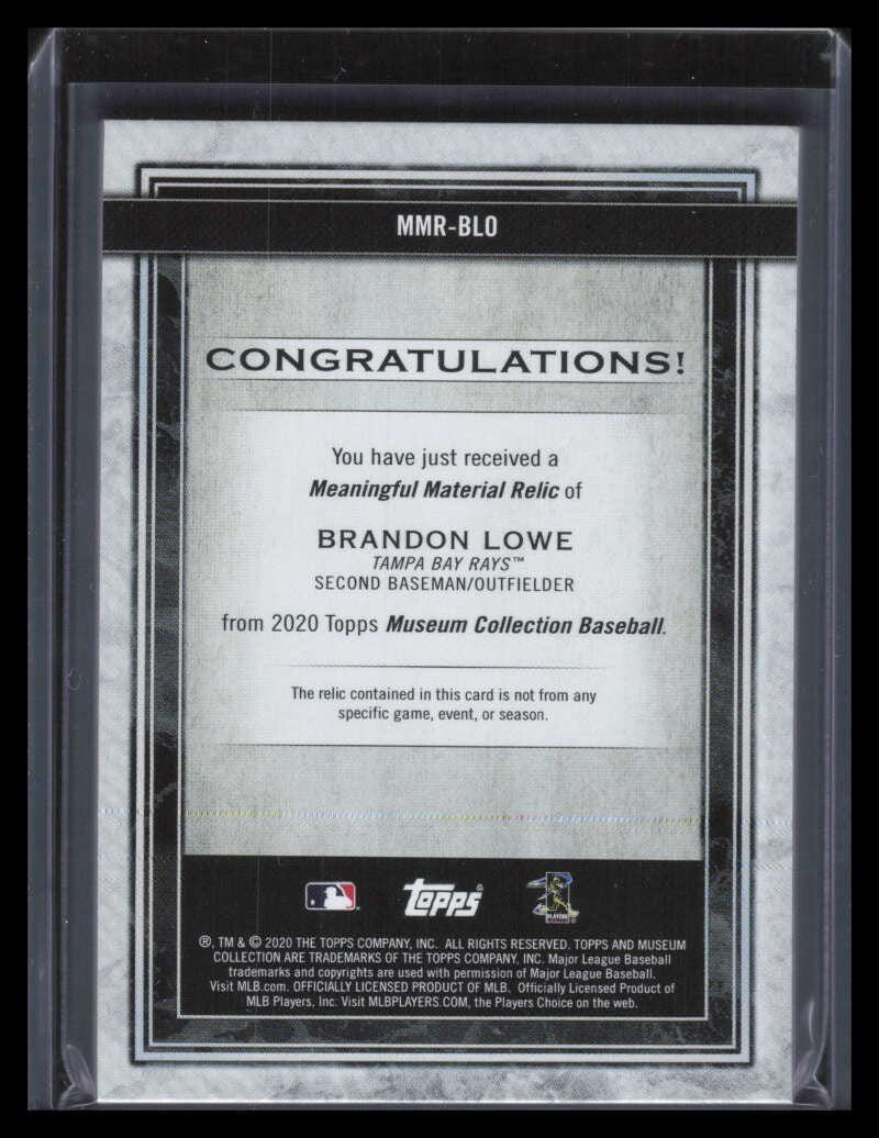 DELETE 135838 2020 Topps Museum Meaningful Material Relics Ruby MMRBLO Brandon Lowe Patch 8/10