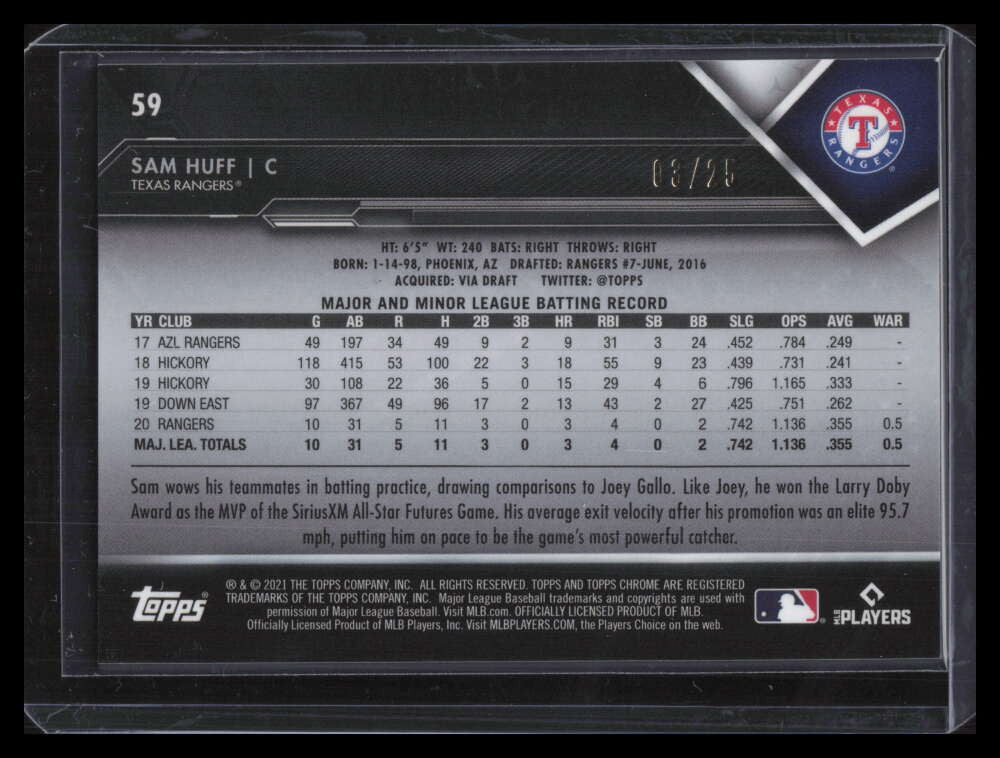 2021 Topps Chrome Black Orange Refractor 59 Sam Huff Rookie 3/25
