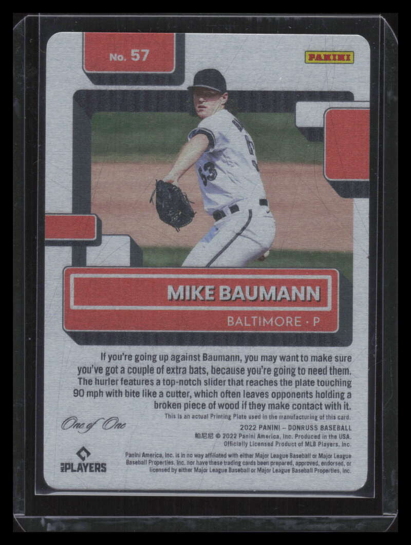 2022 Donruss Printing Plate Cyan 57 Mike Baumann RR Rated Rookie 1/1