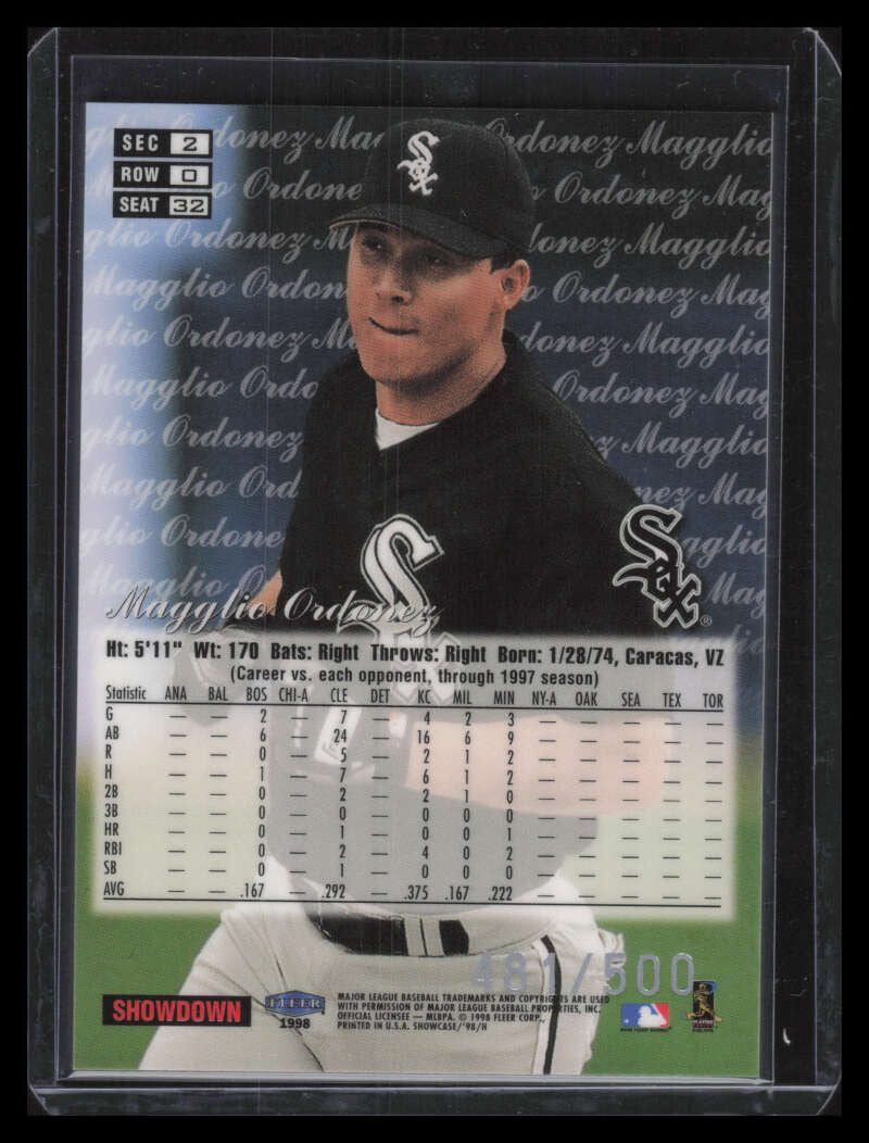 1998 Flair Showcase Row 0 32 Magglio Ordonez Rookie 481/500
