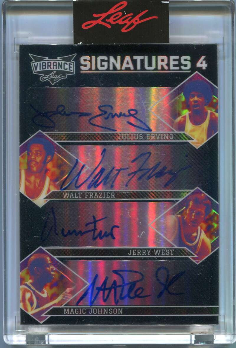 2022 Leaf Vibrance Signatures Walt Frazier West Erving Magic Johnson Quad Auto