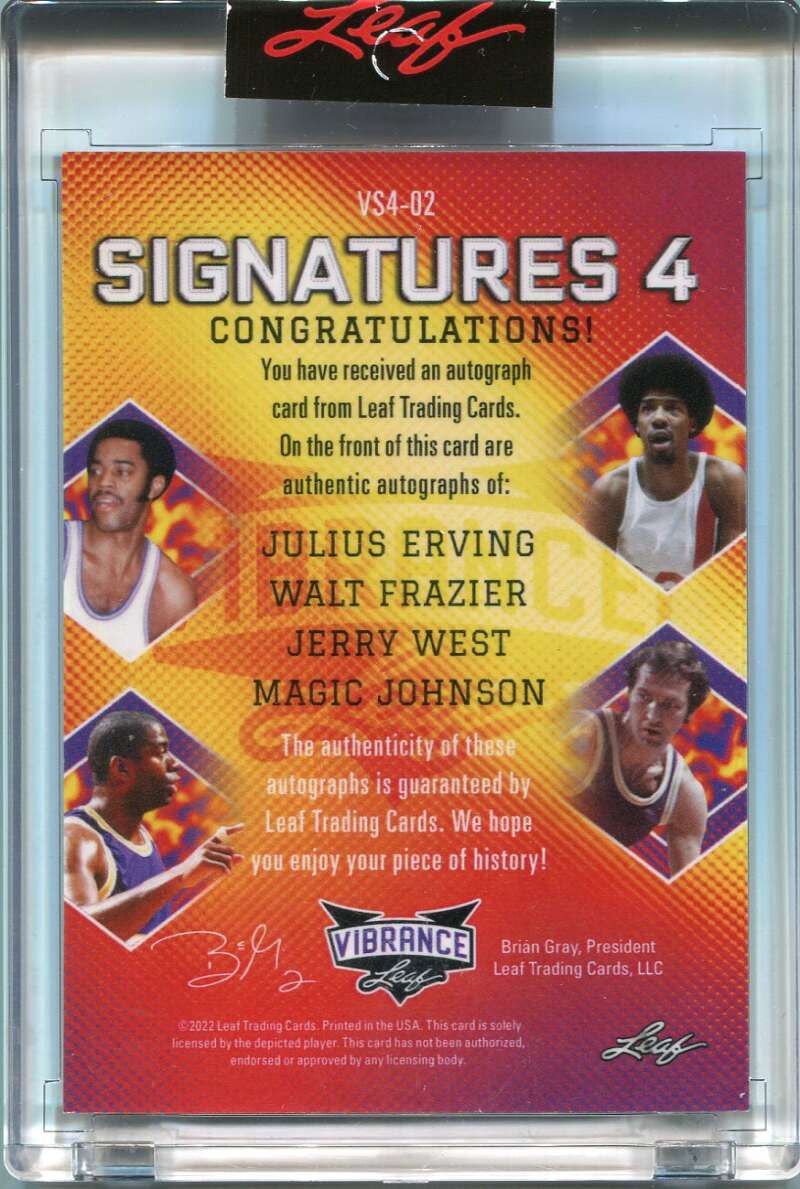2022 Leaf Vibrance Signatures Walt Frazier West Erving Magic Johnson Quad Auto