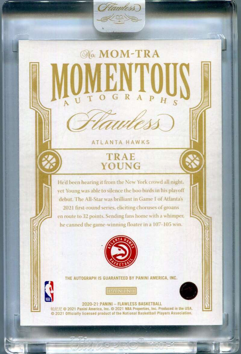 2020-21 Panini Flawless Momentous Autographs Emerald 31 Trae Young Auto 1/5