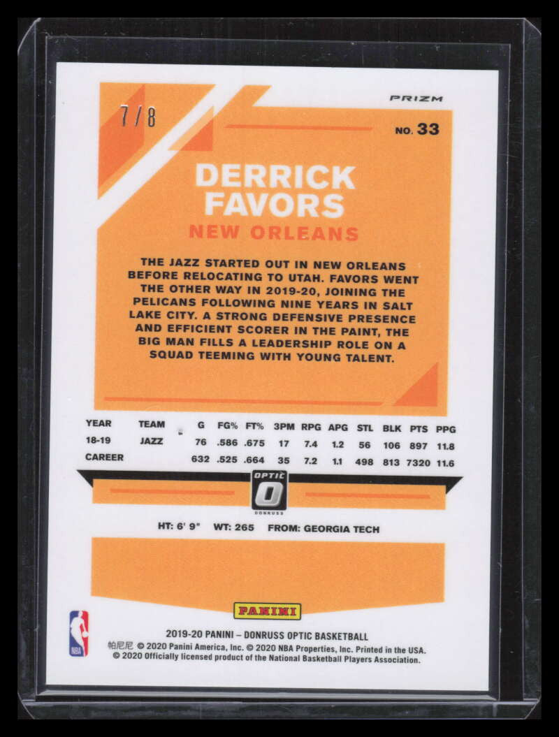 2019-20 Donruss Optic Choice Black Gold Refractor 33 Derrick Favors 7/8