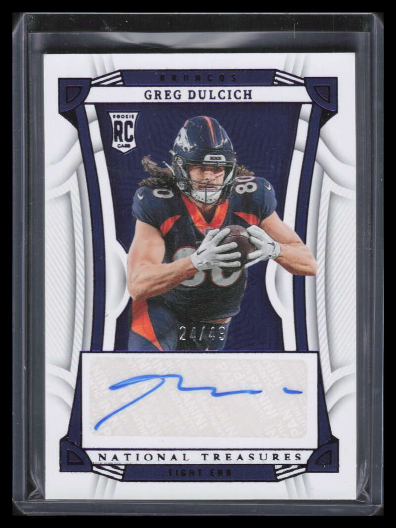 2022 Panini National Treasures Purple 128 Greg Dulcich Rookie 24/49