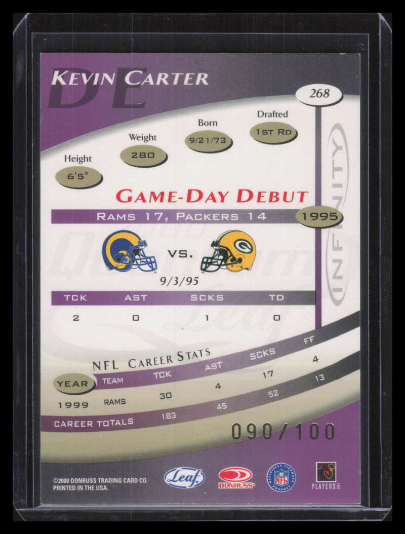 2000 Quantum Leaf Infinity Purple 268 Kevin Carter 90/100