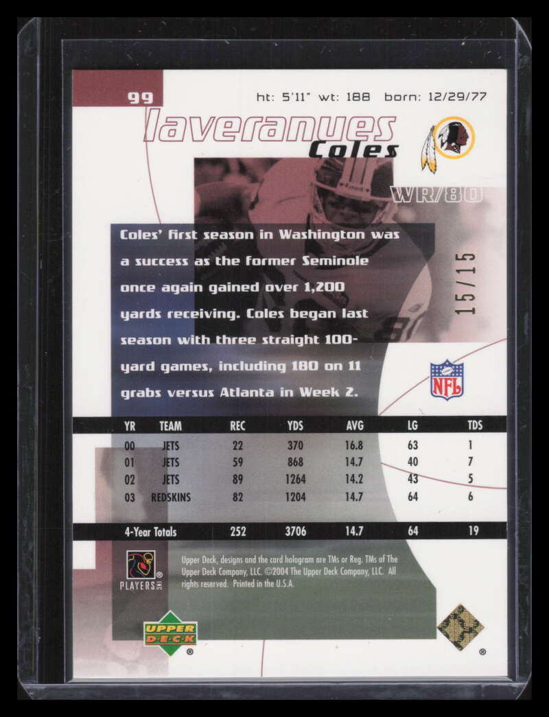 2004 Upper Deck Finite HG Radiance 99 Laveranues Coles 15/15