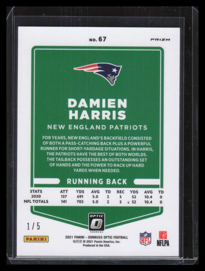 2021 Donruss Optic Green Refractor 67 Damien Harris 1/5