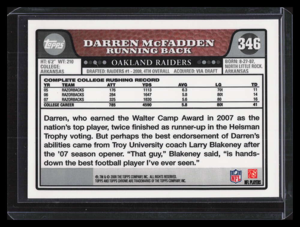 SOLD 136065 2008 Topps Topps Chrome Gold Refractor Insert 346 Darren McFadden Rookie