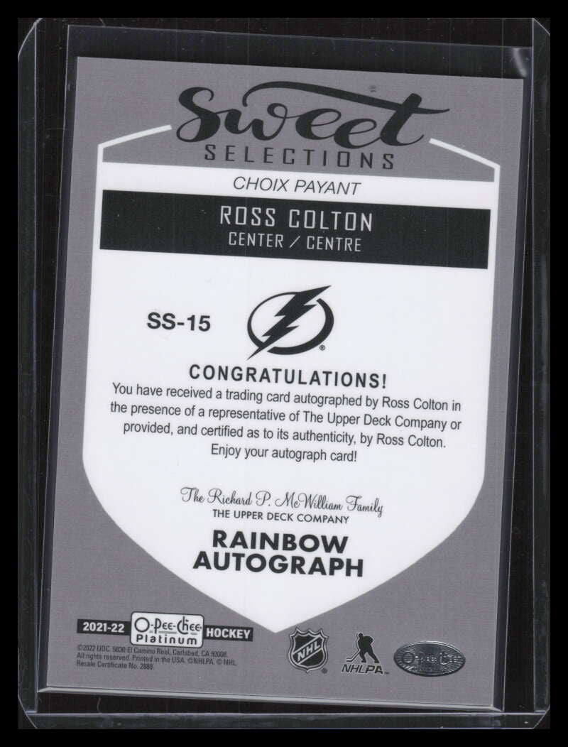 2021-22 O-Pee-Chee Platinum Sweet Selections Rainbow Autographs Ross Colton Auto