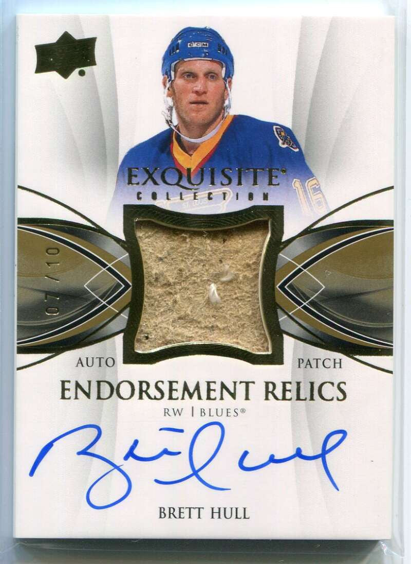 SOLD 136102 2020-21 Exquisite Collection Endorsement ERBH Brett Hull Glove Patch Auto 7/10