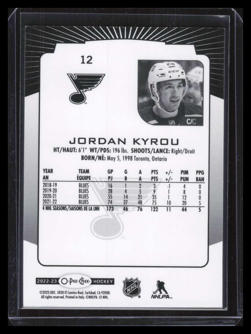 2022-23 O-Pee-Chee Variations 12b Jordan Kyrou CU Close Up Sp