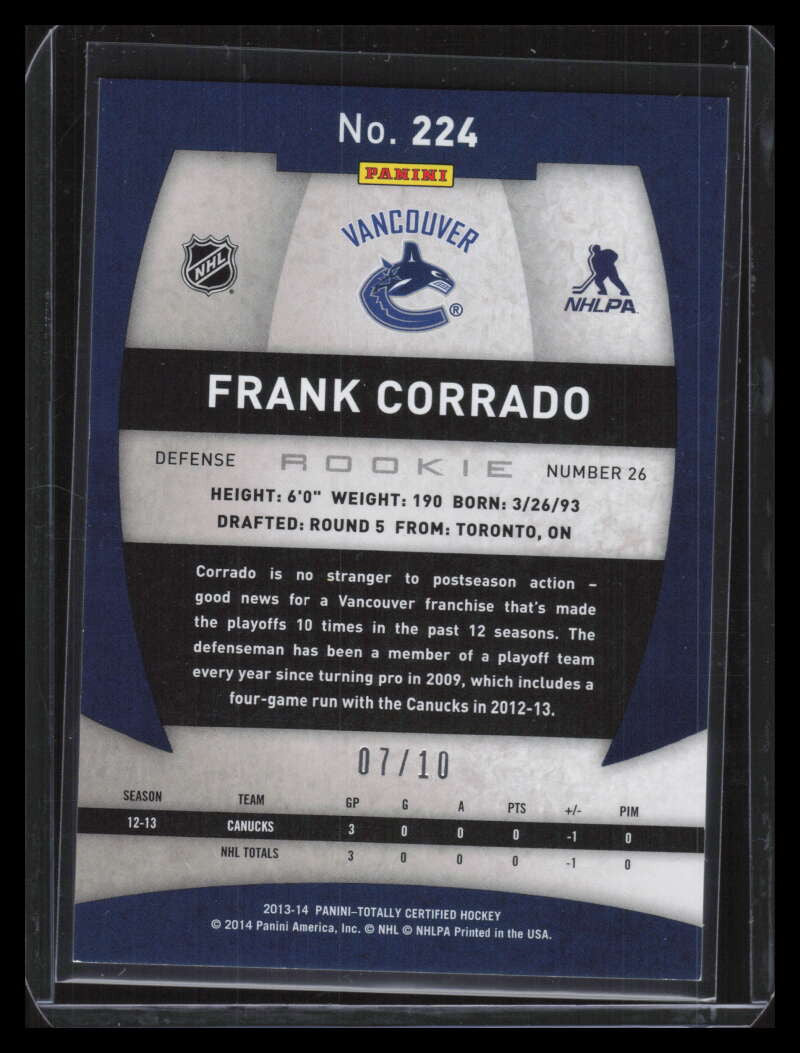 2013-14 Totally Certified Mirror Platinum Blue 224 Frank Corrado Rookie 7/10