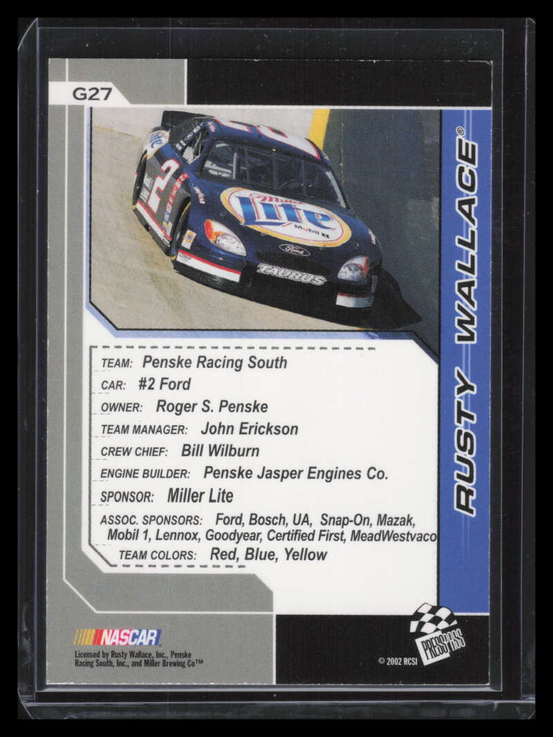 2002 Press Pass Trackside Golden g27 Rusty Wallace 8/50
