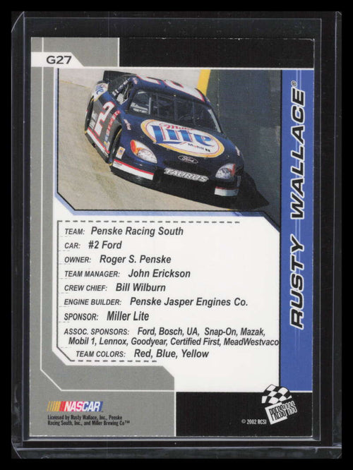 2002 Press Pass Trackside Golden g27 Rusty Wallace 8/50